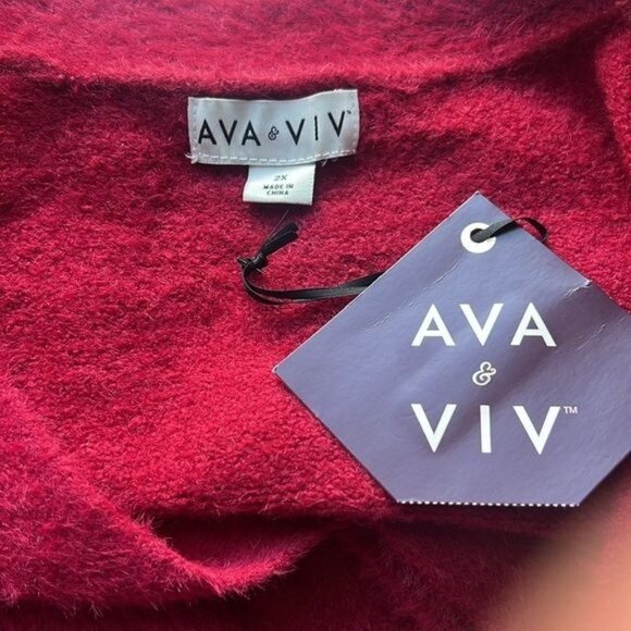 Ava & Viv Womens Plus V-Neck Sweater 2X Magenta Relaxed Fit Chic Style - Picture 7 of 8